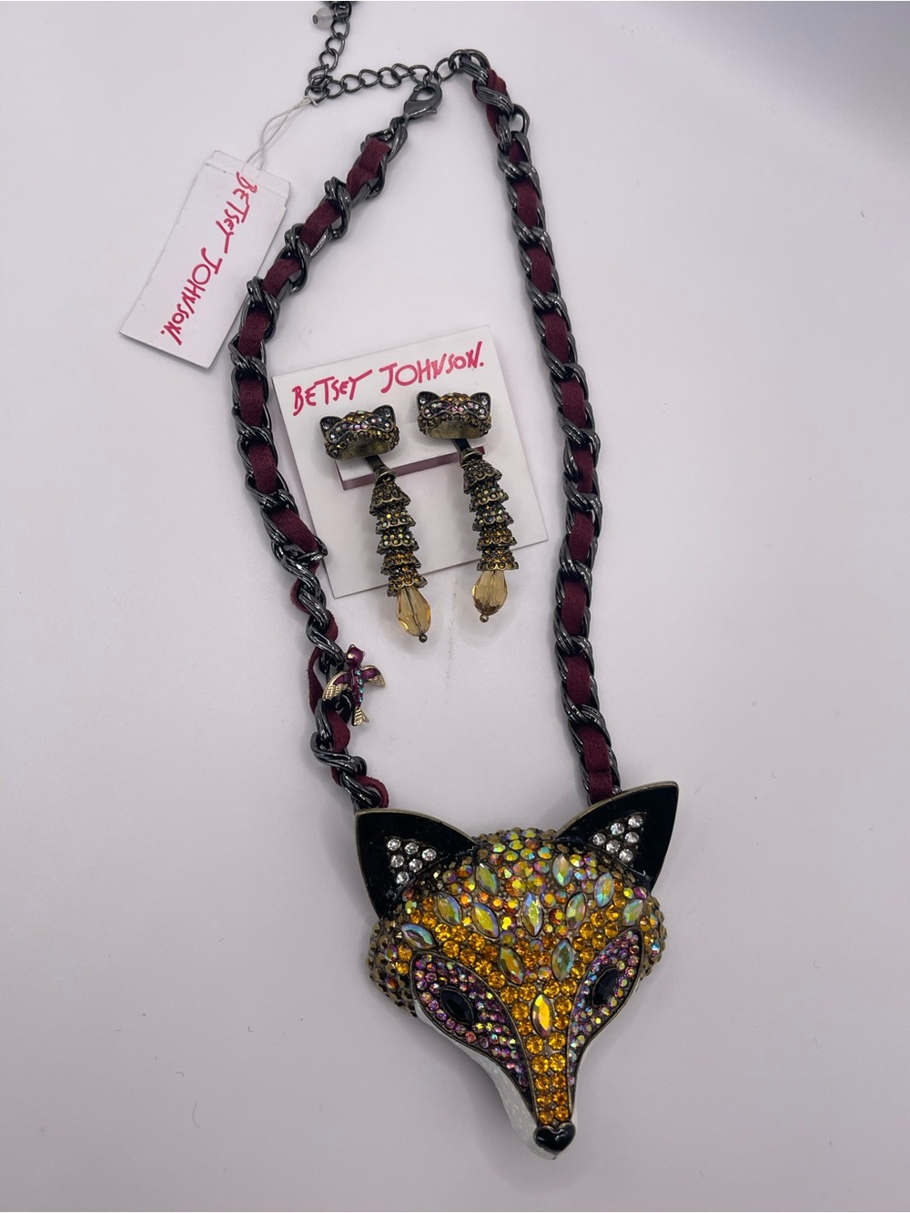 Betsey Johnson Fox Necklace and Fox Earrings Set Whimsical